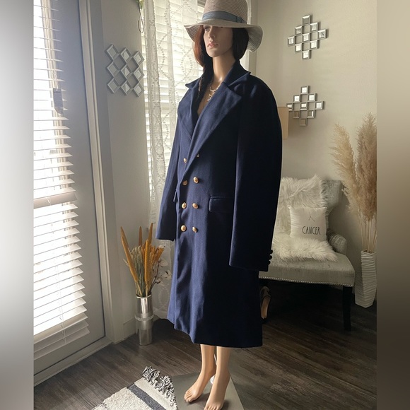 Navy Blue Midi Pea Coat XL - Picture 3 of 6